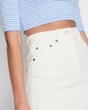 Prada White Denim Mini Skirt With Back Pocket Logo Detail Size IT 36 (UK 4)