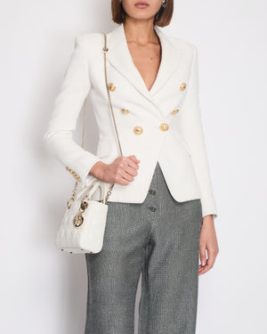 Balmain White Tweed Blazer Jacket with Gold Button Details Size FR 34 (UK 6)