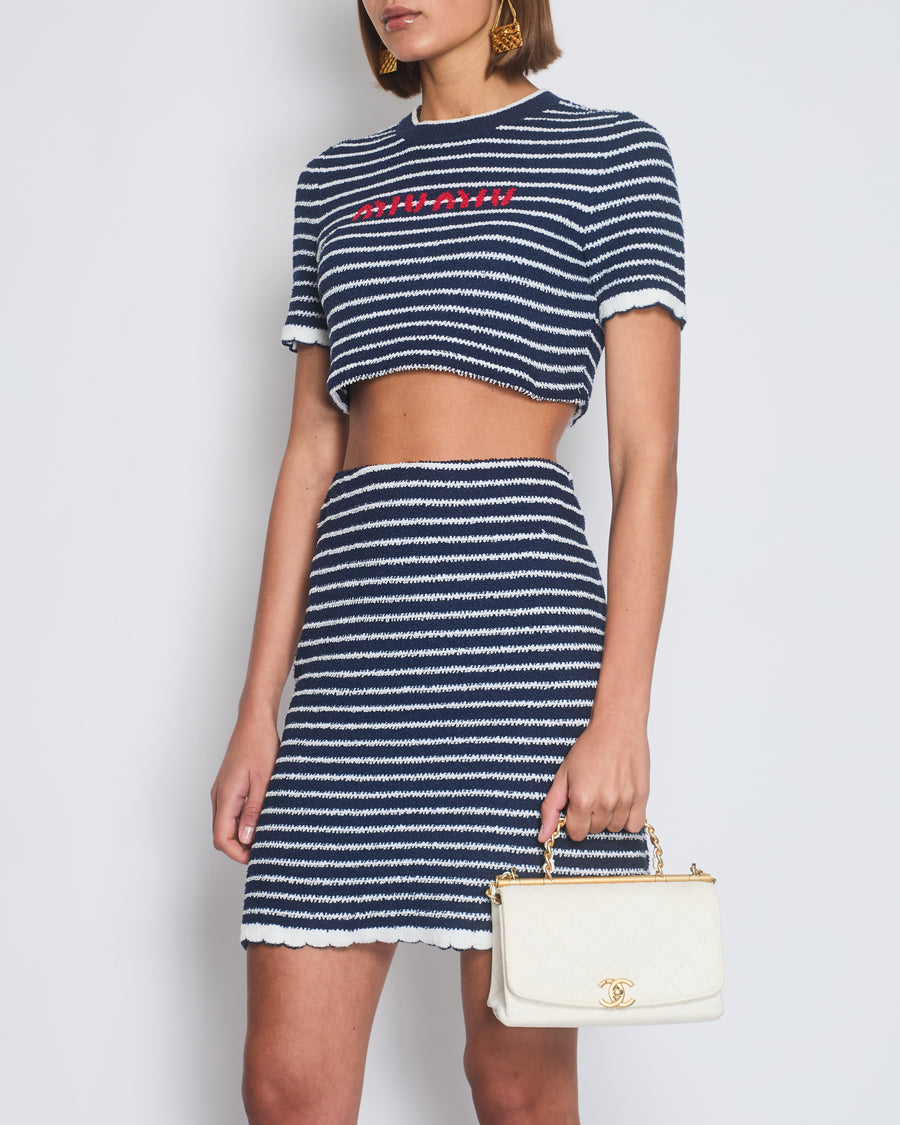 *HOT* Miu Miu Blue 
White Striped Cropped Top and Skirt Set Size IT 38 (UK 6)