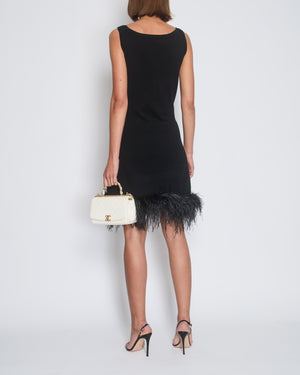 *HOT* Miu Miu Black Sleeveless Mini Dress with Feather Hem and Logo Detail Size IT 46 (UK 14)