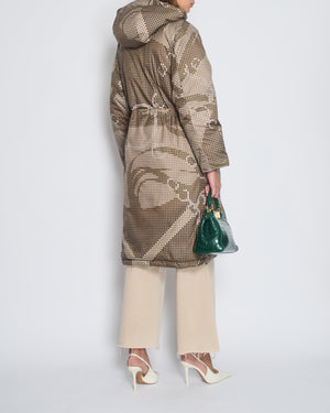 Hermès Beige and Green Reversible Long-Line Puffer Coat with Polka Dot and Chain Print FR 36 (UK 8)