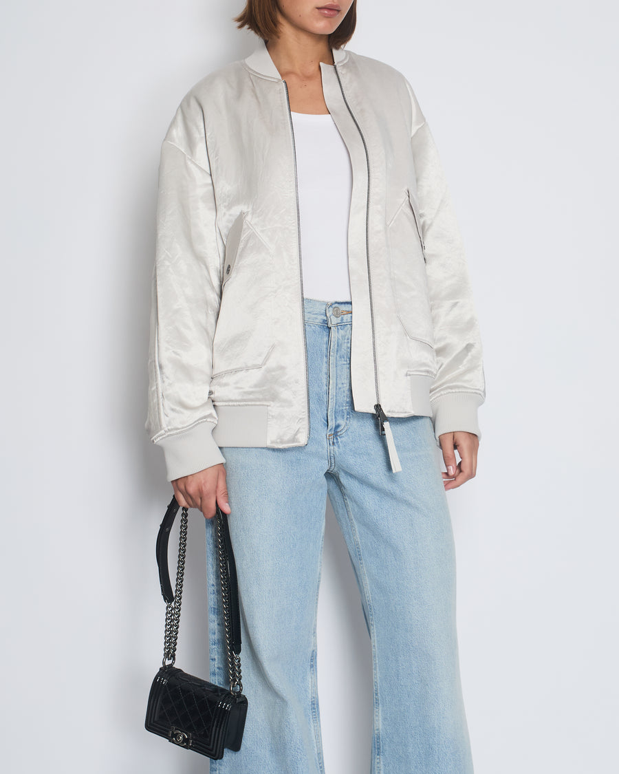 Max Mara Leisure Silver Satin Bomber Jacket  IT 40 (UK 8)