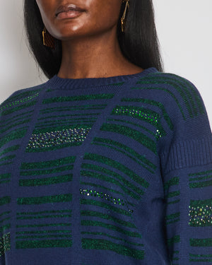 Chanel Navy Cashmere Long-Sleeve Jumper with Green Sequin Embellishments Size FR 36 (UK 8)