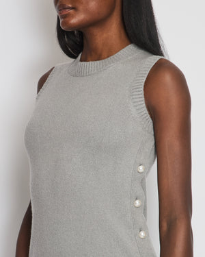 Chanel Light Grey Cashmere Sleeveless Dress with CC Pearl Buttons Detailing Size FR 34 (UK 6)