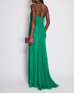 Alexander Mcqueen Green Silk Bandeau Pleated Maxi Dress Size IT 42 (UK 10)