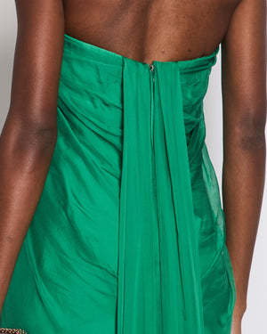 Alexander Mcqueen Green Silk Bandeau Pleated Maxi Dress Size IT 42 (UK 10)