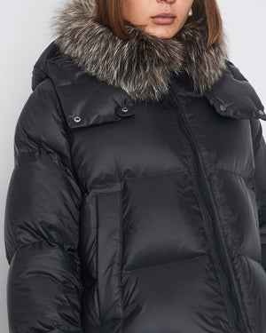 Yves Saloman ARMY Black Cropped Puffer Coat with Detachable Fur Collar Size FR 34 (UK 6)