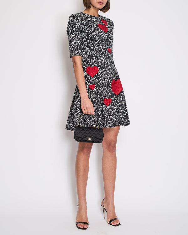 Dolce 
Gabbana Black Rose Print Dress with Love Heart Embroidery Size IT 40 (UK 8)