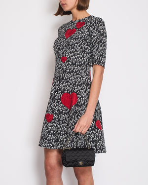 Dolce 
Gabbana Black Rose Print Dress with Love Heart Embroidery Size IT 40 (UK 8)