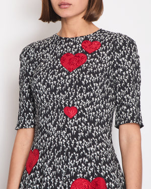 Dolce 
Gabbana Black Rose Print Dress with Love Heart Embroidery Size IT 40 (UK 8)