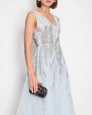 Zuhair Murad Baby Blue Silk Tulle Gown Dress with Sequin and Crystal Embellishments Size FR 36 (UK 8)