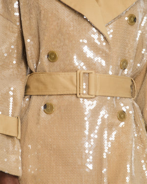 David Koma Beige Sequin Belted Trench Coat Size UK 8