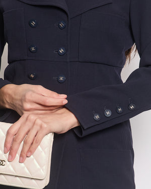 Chanel Navy Vintage Jacket With Silver CC Button Detail Size FR 38 (UK 10)