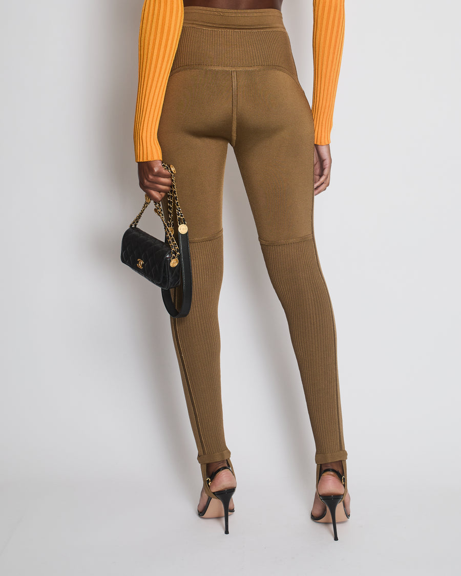 Hermès Brown Ribbed-Knit Silk Leggings Size FR 38 (UK 10)