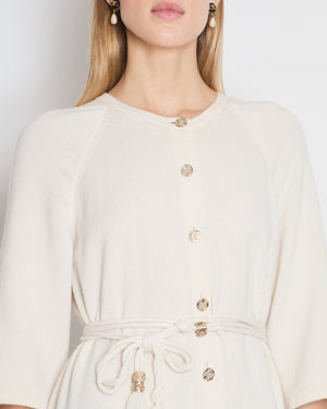 Chanel Cream Long Line Round Neck Cardigan with Belt and Pocket Detail Size FR 46 (UK 18)