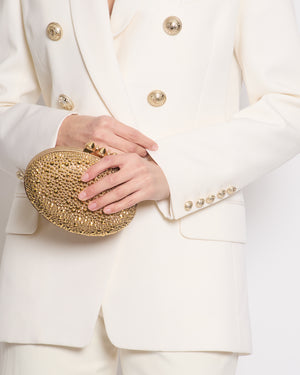 Balmain Cream Wool Blazer Jacket with Gold Buttons and Shoulder Pads Size FR 42 (UK 14)