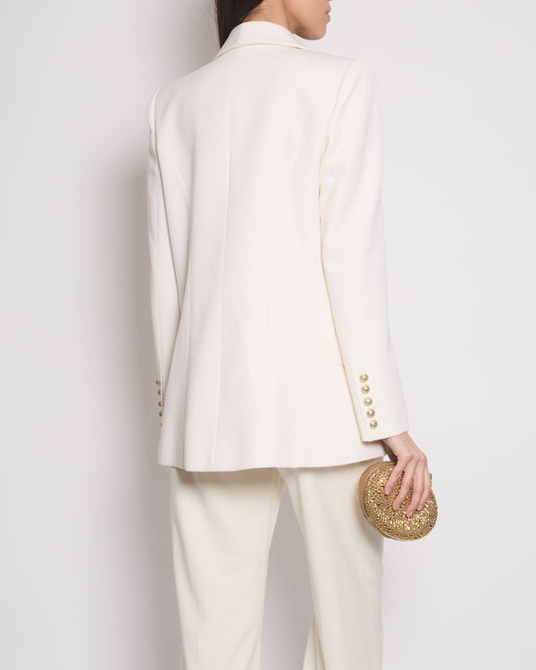 Balmain Cream Wool Blazer Jacket with Gold Buttons and Shoulder Pads Size FR 42 (UK 14)