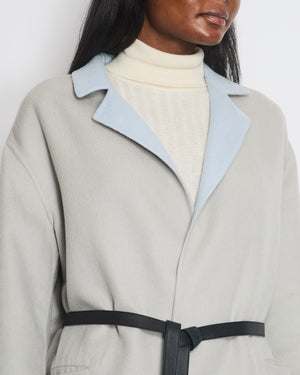 Loro Piana Grey/Blue Reversible Baby Cashmere Jimi Jacket with Leather Belt Size L (UK 12) RRP £5,055