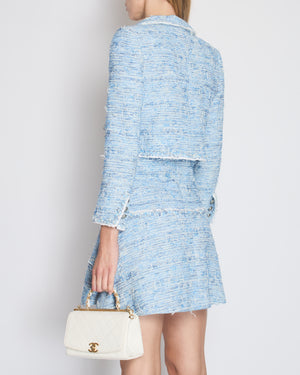 *HOT* Chanel 12K Blue Tweed Jacket and Tiered Sleeveless Dress with Pocket Detail Set Size FR 36 (UK 8)