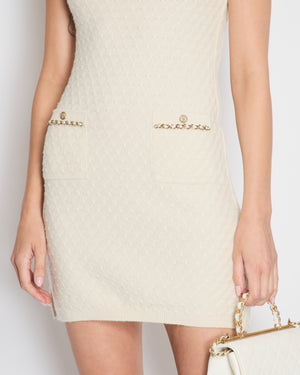 Chanel 24C Beige Knitted Midi Dress with Chain Trim and Pocket Detail Size FR 38 (UK 10)