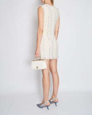 Chanel Cream Sleeveless Mini Dress with Metallic 
Multi-Colour Threads and Sequins Detail Size FR 38 (UK 10)