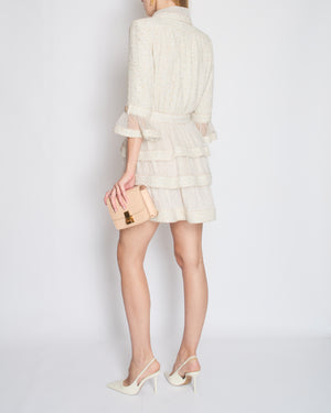 *RUNWAY* Chanel Spring/Summer 2020 Beige Long Sleeve Dress with Mesh Polkadot 
CC Buttons Details Size FR 36 (UK 8)