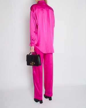 Tom Ford Fuschia Pink Oversized Silk-Blend Satin Blouse and Trouser Set with Velvet Elasticated Waistband Size IT 40 (UK 8)