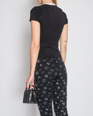 *HOT* Chanel 24C Black Scuba Top with Metallic 
Crystal CC Logo Details Size FR 36 (UK 8)