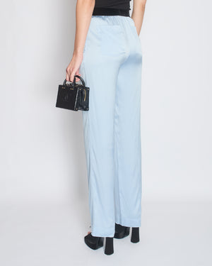 Tom Ford Blue Satin Silk Trousers with Velvet Elasticated Waist Size IT 40 (UK 8)