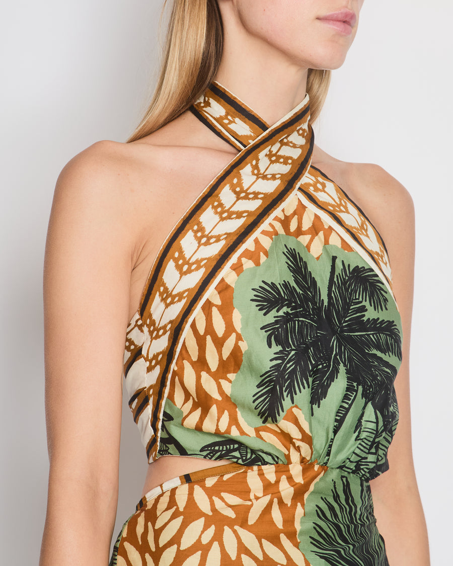 Johanna Ortiz Jungle Print Halter Neck Top with Back Tie Detail Size US 2 (UK 6)