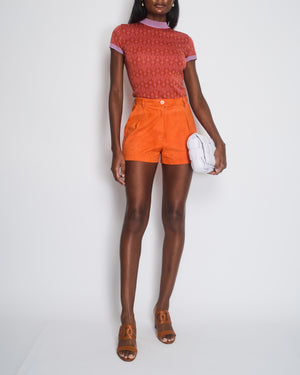 Hermès Orange Suede High Waist Shorts with Stitch Detail Size FR 38 (UK 10)