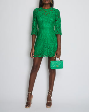 Dolce 
Gabbana Green Lace Mid Sleeve Midi Dress Size IT 40 (UK 8)