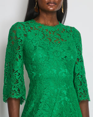 Dolce 
Gabbana Green Lace Mid Sleeve Midi Dress Size IT 40 (UK 8)