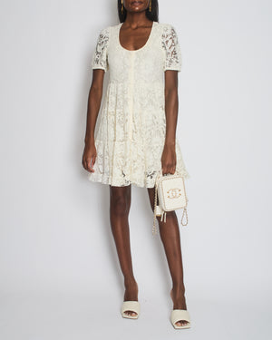 Saint Laurent Cream Lace Short Sleeve Midi Dress Size FR 36 (UK 8)