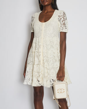 Saint Laurent Cream Lace Short Sleeve Midi Dress Size FR 36 (UK 8)