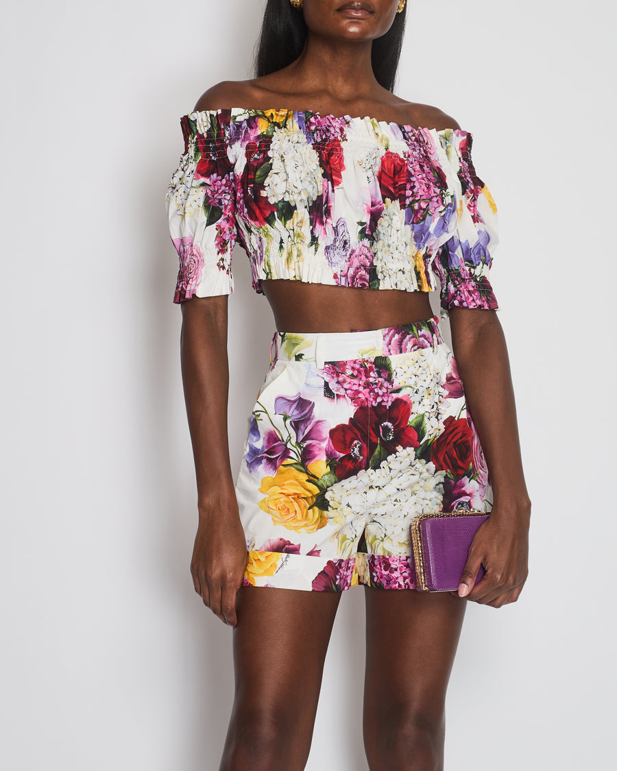 Dolce 
Gabbana Purple Hydrangea Print Top with Matching Shorts Size IT 38/40 (UK 6/8)