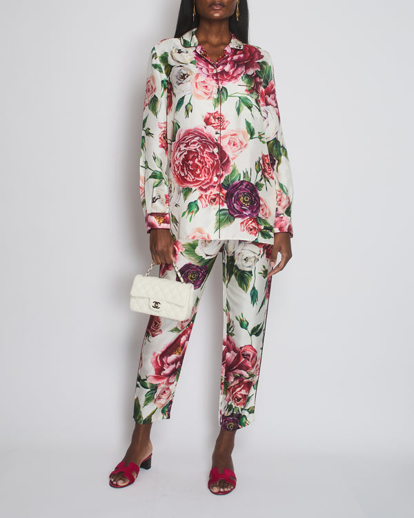 Dolce 
Gabbana Red Floral Shirt with Matching Trouser Set Size IT 40/42 (UK 8/10)