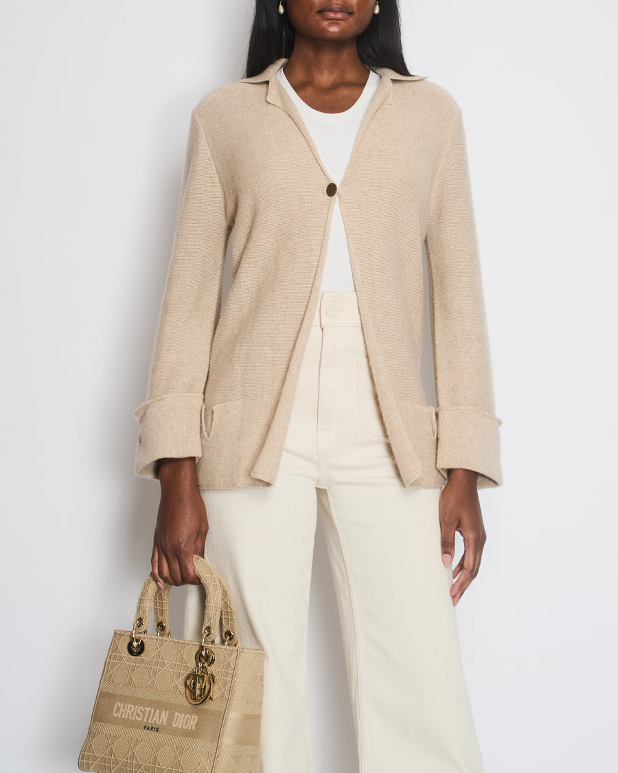 Chanel 99/A Beige Cashmere Long Sleeve Cardigan Size FR 40 (UK 12)