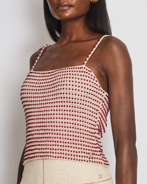 Chanel Beige Knit Vest Top with All Over Red Bead Embroidery Detail Size FR 38 (UK 10)