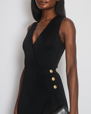 Balmain Black Sleeveless Jumpsuit Dress with Slits and Gold Button Details Size FR 34 (UK 6)