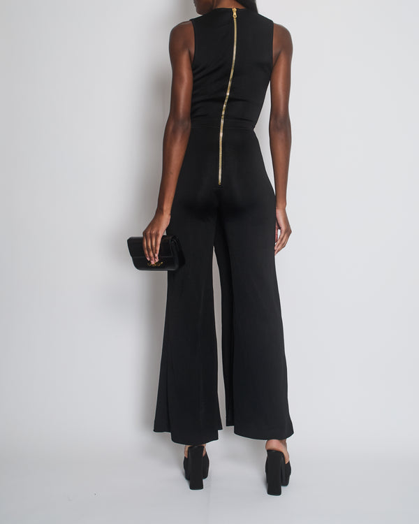 Balmain Black Sleeveless Jumpsuit Dress with Slits and Gold Button Details Size FR 34 (UK 6)