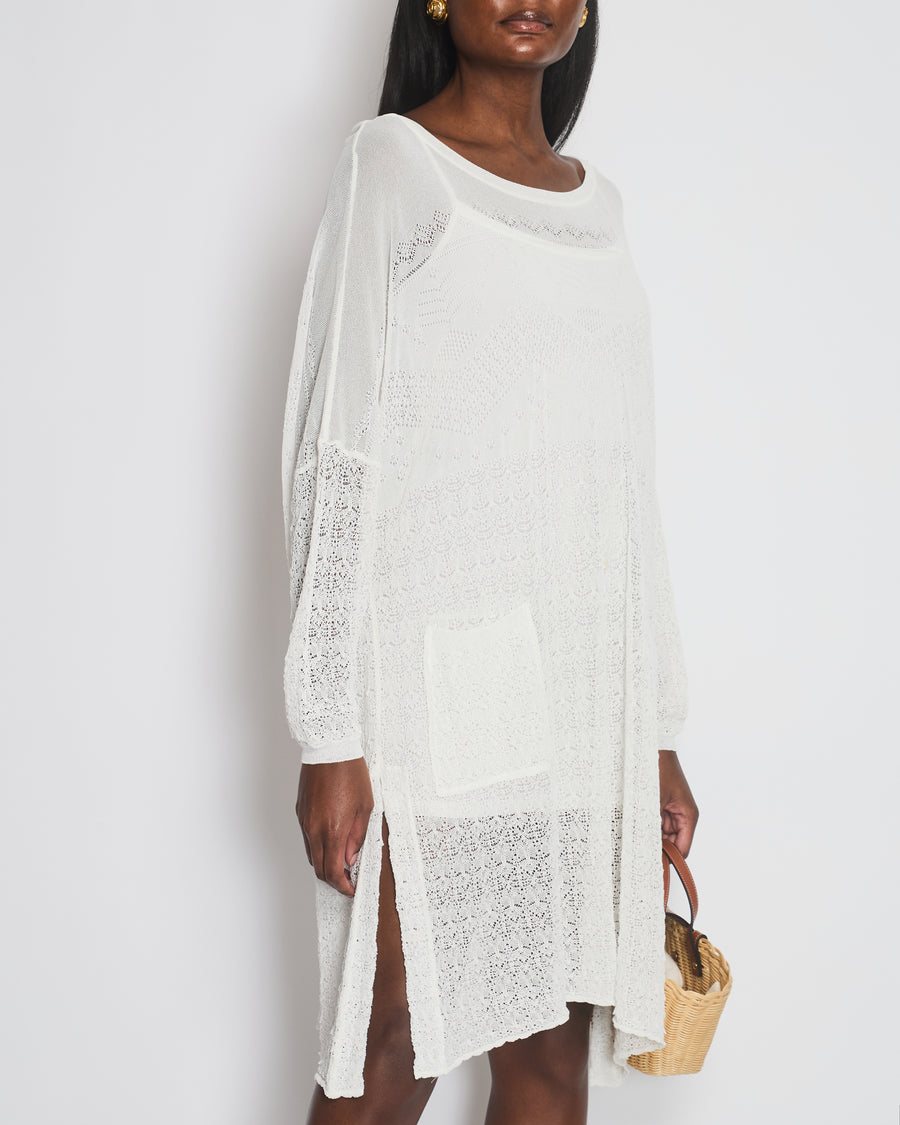 Valentino White Mid-Sleeve Crochet Midi Dress Size XS (UK 8/10)