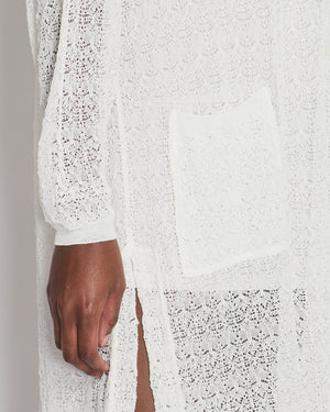 Valentino White Mid-Sleeve Crochet Midi Dress Size XS (UK 8/10)