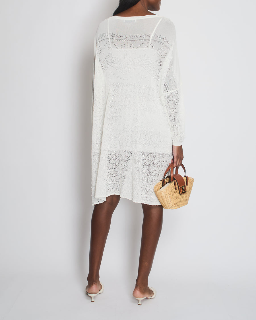 Valentino White Mid-Sleeve Crochet Midi Dress Size XS (UK 8/10)