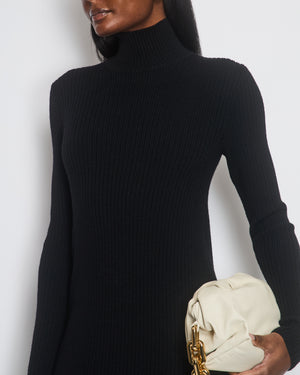 Bottega Veneta Black High-Neck Ribbed Long Sleeve Dress with Split Detail Size S (UK 8)