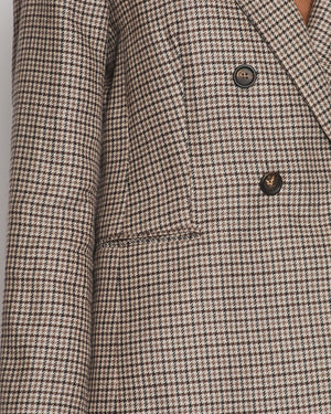 Brunello Cucinelli Brown Houndstooth Double Breasted Blazer Jacket Size IT 42 (UK 10)