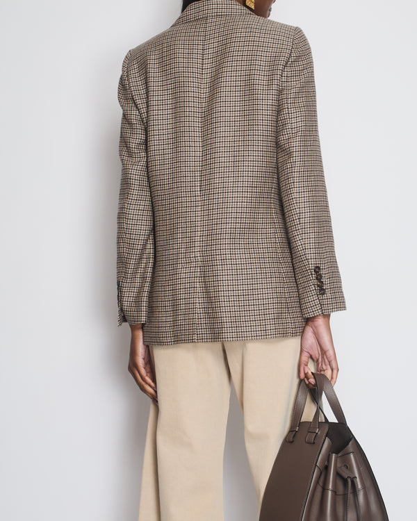 Brunello Cucinelli Brown Houndstooth Double Breasted Blazer Jacket Size IT 42 (UK 10)