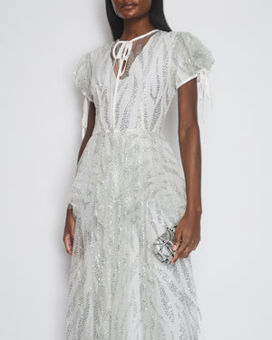 Rodarte Silver Short Sleeve Tiered Dress with Neck Tie Detail Size US 6 (UK 10)