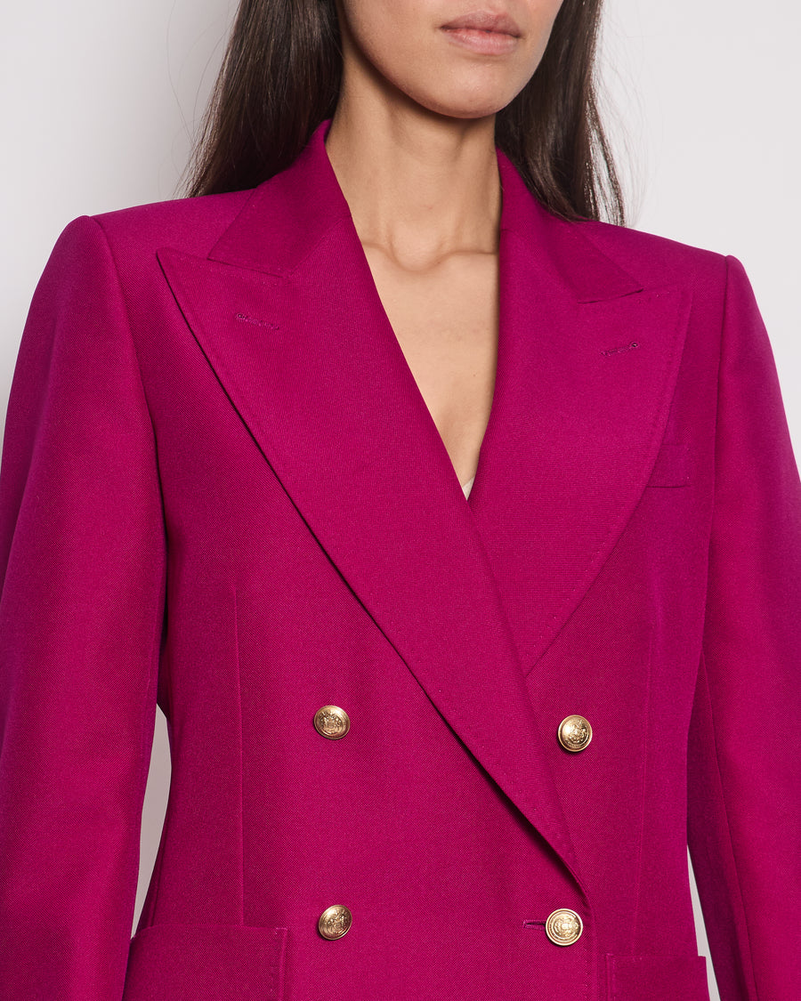 Gucci Purple Double Breasted Blazer With Gold Button Detail Size IT 40 (UK 8)