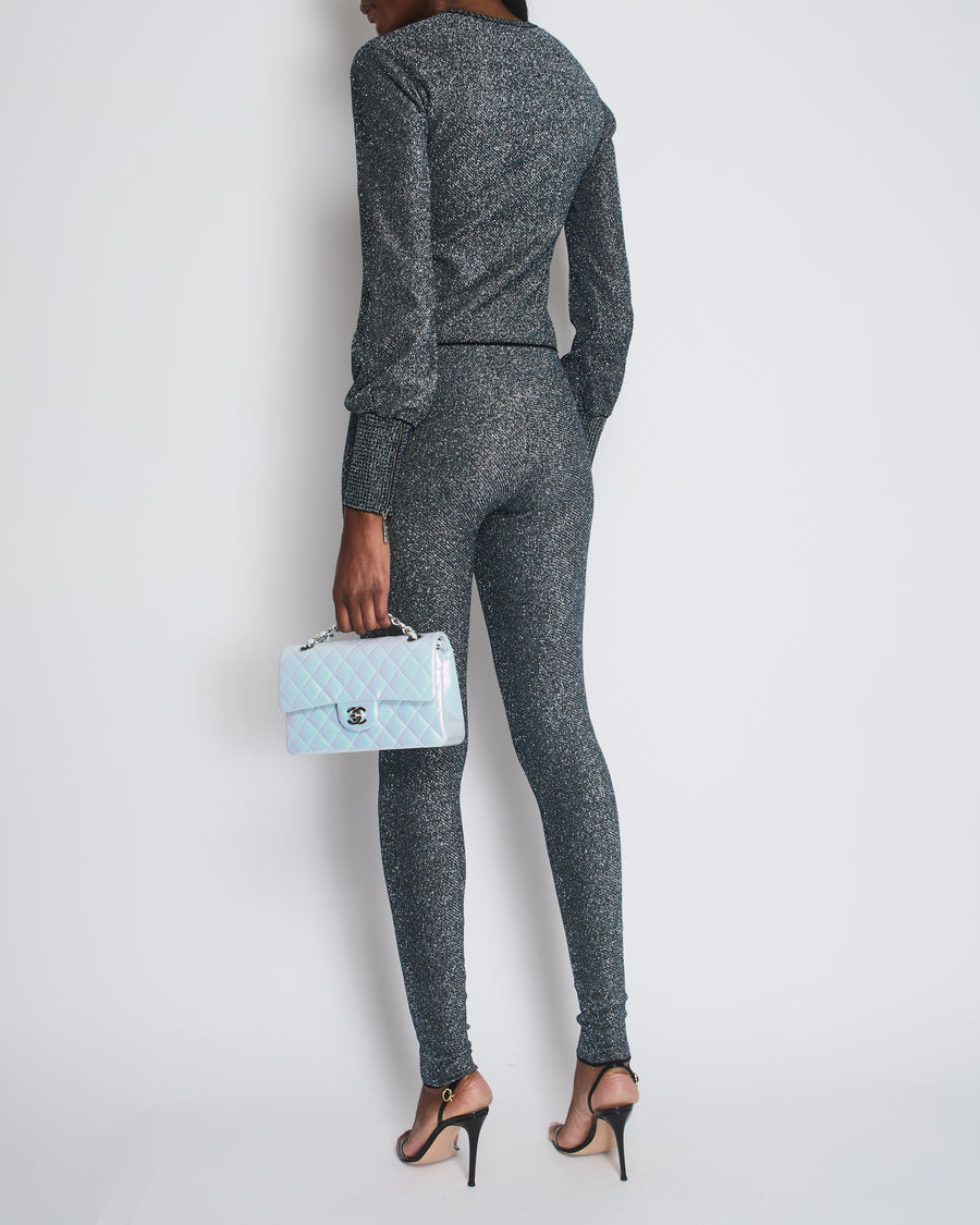 Chanel Silver Metallic Long-Sleeve Top and Leggings Set Size FR 34/36 (UK 6/8)